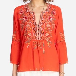 Johnny Was top, size L, salmon orange color, EUC.